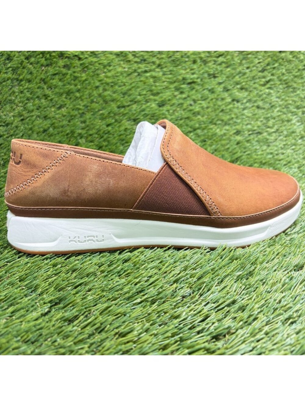 Kuru Roam Atla Womens Size 8.5 Brown White Casual Walking Leather Slip-On Shoes
